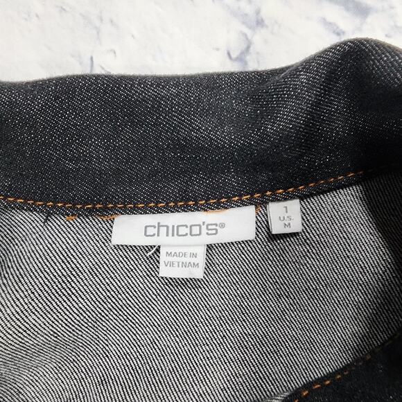 Chicos Jacket WOMENS 1 US M Black Denim Elongated Long Length Jean Topper Casual - Picture 6 of 8